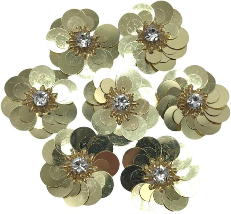 Lmlliang 10pc Sequin Flowers Beading Applique Gold 1.18Inch Sew on Patches Glitter Mini Crystal Paillette Applique for DIY Wedding Cloth Shoes Hair Headband Decor - Image 1